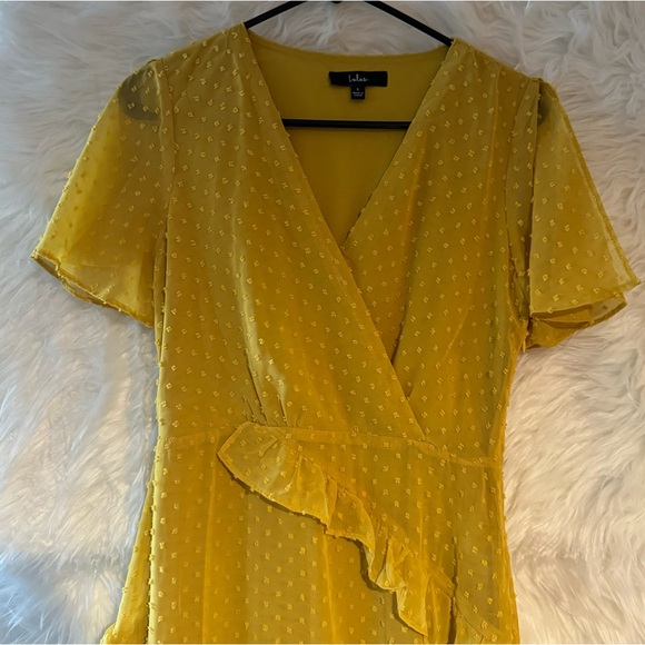 Lulu’s Next to You Mustard Yellow Swiss Dot Ruffled Midi Dress - Picture 5 of 8